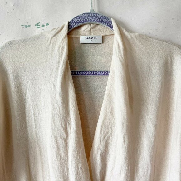 Babaton Size Medium Sweater Faux Wrap Cream 100% Merino Wool V Neck Soft - Picture 2 of 10